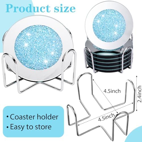 Jetec 6 Pcs Mirrored Glass Coasters with Holder, Bling, Navy Blue, 4 Inch - Image 3