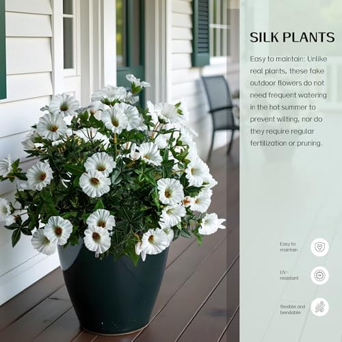 White Artificial Morning Glory Flowers for Outdoor Planters, UV Resistant Silk Faux Flowers for Hanging Basket, Porch & Window Box, Lifelike Farmhouse Garden Decor, No Pot, 13.3 Inch, 4 Bundles - Image 6
