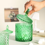Sizikato Diamond Faceted Glass Candy Jar with Lid, 18oz Green Decorative Jar, Nut Jar, Dried Fruit Storage Jar. - Image 5
