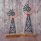 Tandefio 2 Pcs 11.8 Inch Metal Patriotic Farmhouse Windmill Tabletop Decor by Tandefio