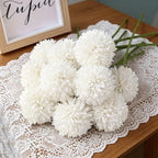 Tinsow 12PCS Artificial Ball Chrysanthemum Faux Flowers Bouquet White - Image 2