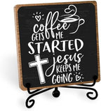 Christian Coffee Decor, Wooden Desk Sign with Metal Stand for Coffee Bar by Toerifer