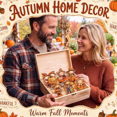 Vicenpal 6 Pcs Fall Thanksgiving Decoration Wooden Scarecrow Pumpkin Decor - Image 6