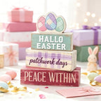 Easter Decorations - Easter Eggs Patchwork Tiered Tray Decor - Wooden Easter Tabletop Sign - Rustic Farmhouse Spring Home Decor Indoor for Tiered Tray Shelf Mantel Entryway Coffee Table - Spring Home Decor for Living Room, Kitchen Counter - Image 2