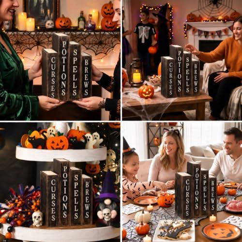 Lineshading 4 Pcs Halloween Table Decoration Wooden Book, Spell Potion Sign - Image 5