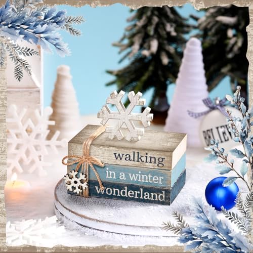 4 Pcs Winter Table Decorations, Mini Wooden Book Signs - Image 4