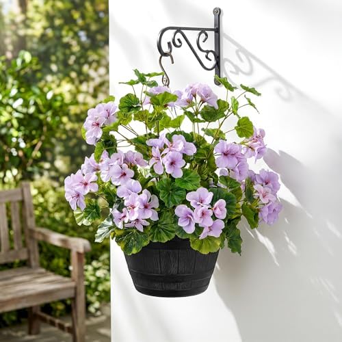 Artificial Geraniums for Outdoors, 4 Stems 17.7 Inch Purple Faux Geranium Bush Fake Flowers UV Resistant Fall Porch Patio Garden Planter Window Box Indoor Decor, Pot Not Included by ENALGRE