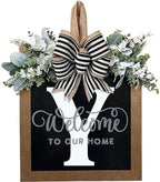 Last Name Front Porch Decor,Welcome Sign Front Door Wreath,Porch Decorations Outdoor,26 Letter Wreaths Front Door Hanging,Spring Wreaths for Front Door,Front Door Wreaths for All Seasons Monogram (Y) by ELEFOCUS