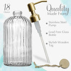 JASAI 18Oz Glass Soap Dispenser with Golden Pump for Kitchen,Refillable Liquid Hand soap Dispenser with Vertical Stripe, Clear Soap Dispenser Bathroom for Hand soap, Dish Soap, Lotion - Image 3