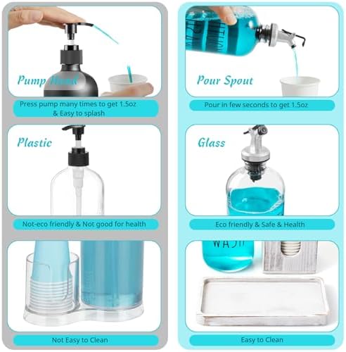 Glass Mouthwash Dispenser for Bathroom, 16 OZ Mouthwash Dispenser with Pour Spout and White Washed Wood Cup Holder and Tray, Mouth Wash Bottle Container, Rustic Kitchen Bathroom Decor and Accessories - Image 5
