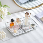 Dobbyby Vanity Tray Makeup Organizer Cosmetics Storage Bathroom Skincare Organizer Countertop Display Rack in Dresser Stainless Steel Shelf Marble Print Ceramic Trays - Image 4