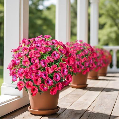 Rose Red Artificial Morning Glory Flowers for Outdoor Planters, Premium UV Resistant Silk Faux Flowers for Porch, Hanging Basket & Window Box, Summer Garden Decor, No Pot, 13.3 Inch, 8 Bundles - Image 4