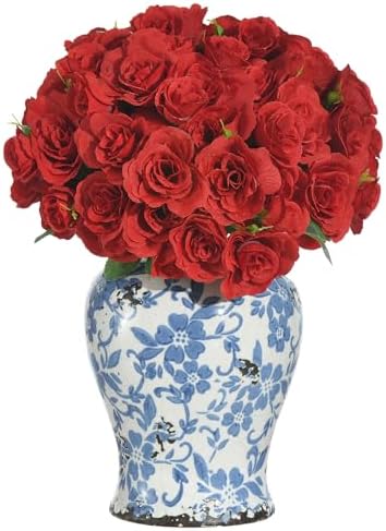 Silk Roses Flower Bouquet 4 Bundles 60 Heads for Wedding Home, Red - Image 2
