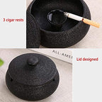 Lependor Ceramic Ashtray with Lids, Windproof, Cigarette Ashtray for Indoor or Outdoor Use，Ash Holder for Smokers,Desktop Smoking Ash Tray for Home Office Decoration - Black - Image 4