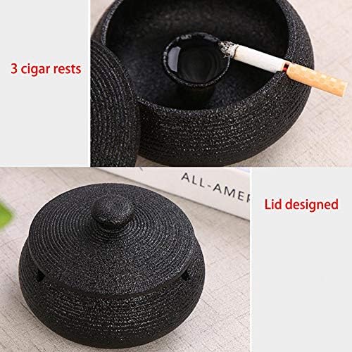 Lependor Ceramic Ashtray with Lids, Windproof, Cigarette Ashtray for Indoor or Outdoor Use，Ash Holder for Smokers,Desktop Smoking Ash Tray for Home Office Decoration - Black - Image 4