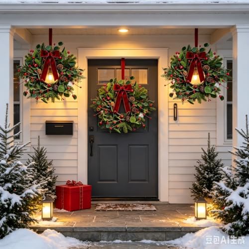 6 Pcs Small 4th of July Hanging Wreaths for Cabinets Patriotic Mini Candle Ring Wreath with Red White Blue Flowers (4, Greenery with Red Bells Pinecones) - Image 3
