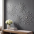 ZEXUIRU 4 Set Silver Starburst Wall Art for Home Decor Metal Bling Crystal Rhinestones Sunburst Wall Decor Sparkling Rhinestone Art Accent Silver - 13 in by ZEXUIRU