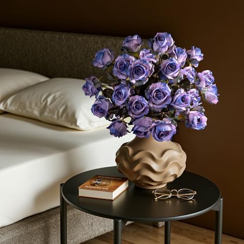 Artificial Roses Fake Roses 20PCS Long Stem Artificial Flowers for Tall Vase Silk Rose Suitable for Indoor Halloween Gothic Decor Wedding Party Decoration DIY Bouquet Autumn,Purple, 23.2In - Image 6