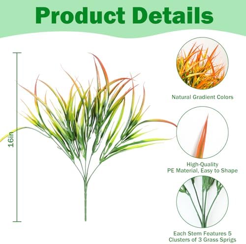 Uieke 12PCS Artificial Grass Plants Outdoor Fake Grass Stems, Autumn Orange - Image 3