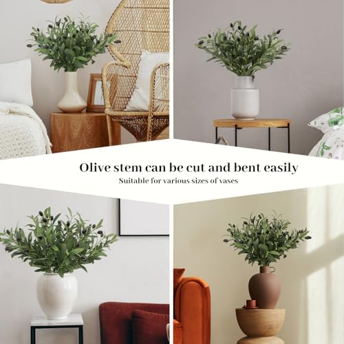 Leftover 6PCS 18Inch Faux Olive Branches for Vase Realistic,Artificial Olive Tree Branches,Fake Plants,Greenery Stems,Eucalyptus Stems,Green Leaves for Centerpieces Decoration,Home Decor,Table Decor - Image 3
