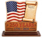 KATINAT 250 Anniversary USA Merchandise, USA 250th Anniversary Wooden Plaque Desk Sign with USA Flag, Patriotic Decorations, 4th of July Decorations, 1776-2026 Decor by KATINAT