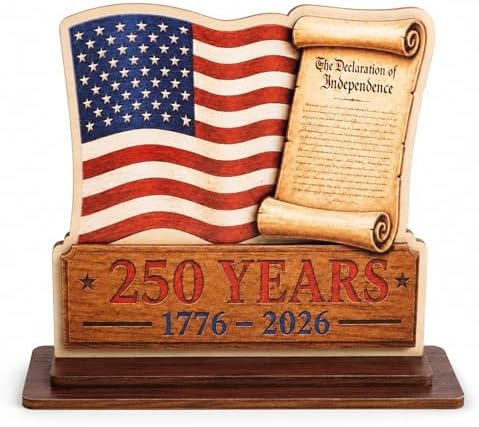 KATINAT 250 Anniversary USA Merchandise, USA 250th Anniversary Wooden Plaque Desk Sign with USA Flag, Patriotic Decorations, 4th of July Decorations, 1776-2026 Decor by KATINAT
