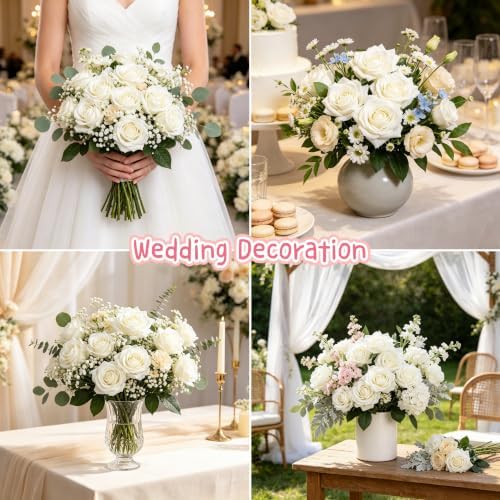 Kimura's Cabin 12pcs Real Touch White Roses Artificial Flower Lifelike Rose - Image 6