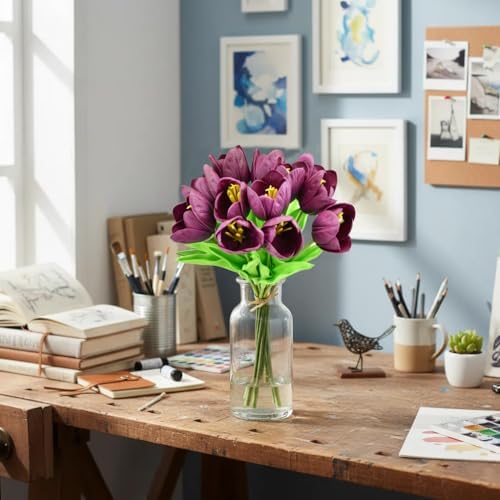 Mandy's 12pcs Artificial Grape Purple Partially Open Tulips - Image 7