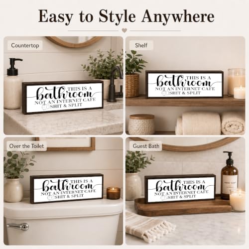 Bathroom Wooden Sign, This is A Bathroom Not An Internet Cafes hit & Split, Funny Farmhouse Bathrooms Wall Decor, Rustic Solid Wood Sign, Modern Farmhouses Restroom Decor Gift, 9.5 x 3.1 Inches - Image 3