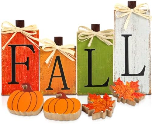 WOHOHOHO 8Pcs Wooden Fall Decorations for Home, "FALL" Wood Table Decor, Pumpkin & Maple Leaf Signs. Rustic Wooden Autumn Thanksgiving Decorations for Home Office Room Bedroom Mantel Tiered Tray by Unknown