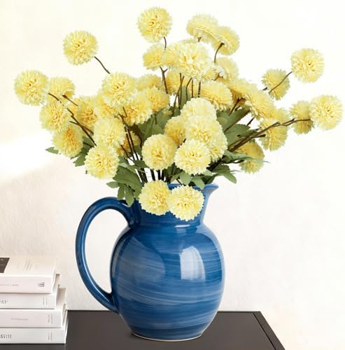 12 Pcs Artificial Mums with Long Stems 20 Inch Yellow Faux Flowers for Vase - Image 2