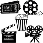 Moxweyeni 5 Pcs Movie Theater Decor Movie Theater Metal Home Room Decor Cinema and Popcorn Reel Wall Sign Art Cinema Film Wall Decoration for Home Party Supplies by Moxweyeni