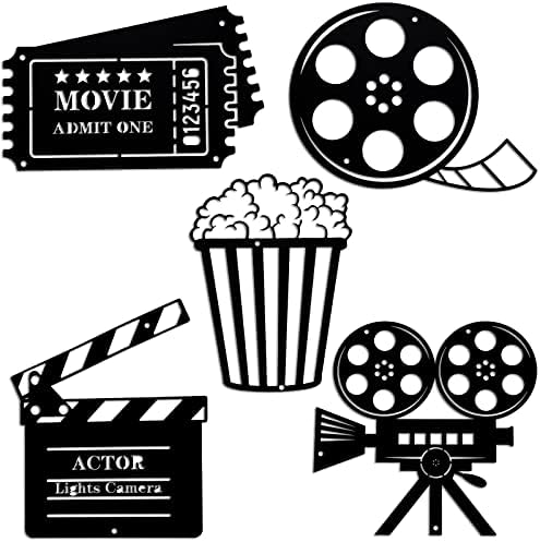 Moxweyeni 5 Pcs Movie Theater Decor Movie Theater Metal Home Room Decor Cinema and Popcorn Reel Wall Sign Art Cinema Film Wall Decoration for Home Party Supplies by Moxweyeni