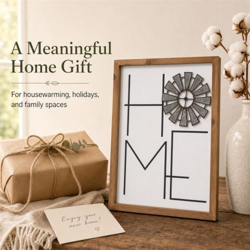 Home Sign Wall Decor, Metal Windmill, Wood Framed Farmhouse Art - Image 7