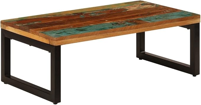 Rustic Multicolor Coffee Table, Solid Reclaimed Wood, Sturdy Steel Legs by Unknown