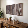 qmmp Modern Wooden Wall Sculptures - Set of 3 - Home Decor Accent - Large Wall Art for Living Room, Bedroom, Office - Easy Installation (Walnut, Medium - Mountain and Sun) by qmmp