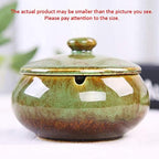 Lependor Ceramic Ashtray with Lids, Windproof, Cigarette Ashtray for Indoor or Outdoor Use，Ash Holder for Smokers,Desktop Smoking Ash Tray for Home Office Decoration - Green - Image 2