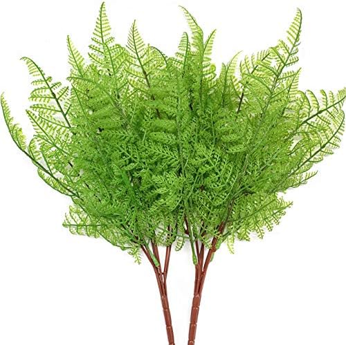 Artificial Fern Leaves Plants, Plastic Shrubs Grass Fake Bushes 2pcs, Outdoor Indoor Greenery Home Garden Décor Verandah Planting Filler Table Centerpieces Arrangements DIY Decoration by LOVENIMEN