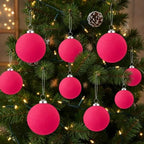 46Pcs Velvet Christmas Ball Ornaments Set - Flocked Shatterproof Christmas Tree Decorations Classic Hanging Ornaments with Rope for Xmas Wreath Holiday Home Decor (Multi-Size, Fuchsia Pink) - Image 5