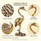 2‑Pack Brass Crane Figurines, 2.08" Mini Vintage Metal Red‑Crowned Crane Statue with Cloud Base, Oriental Style Small Bird Sculpture Ornament for Home Shelf Desk Decor, Collectible Gift - Image 3