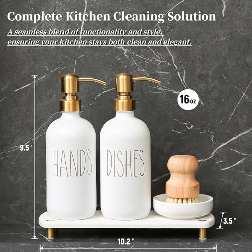 MOMEEMO Soap Dispenser Set Comes with Stainless Steel Pumps, Gold & White - Image 2
