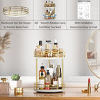 2-Tier Rotating Bathroom Countertop Organizer, Wooden Makeup Vanity Storage, Multifunctional Lazy Susan Turntable for Skincare, Perfume and Cosmetics (White-Gold) - Image 6