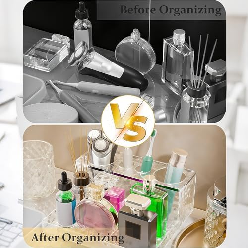 Glass Bathroom Accessories Set 5Pcs Crystal Clear- Foaming Soap Dispenser, Soap Dish, Cup, Acrylic Toothbrush Holder with Tray Organizer, Cotton Swab Jar, Bathroom Counter Set Sink Decor - Image 5
