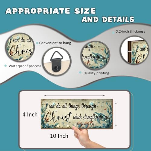 4 Pieces Sea Turtle Decor Ocean Beach Bathroom Decor With Bible Verses Wooden Christian Farmhouse Sign for Home Religious Prayer Wall Art for Living Room Office Bedroom(Turtle,10x4") - Image 4