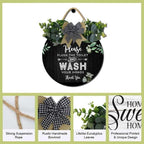 Bathroom Decor,Please Flush The Toilet and Wash Your Hands Thank You Sign,Rustic Round Wooden Wreath Sign,Bath Toilet Decoration for All The Seasons - Image 4