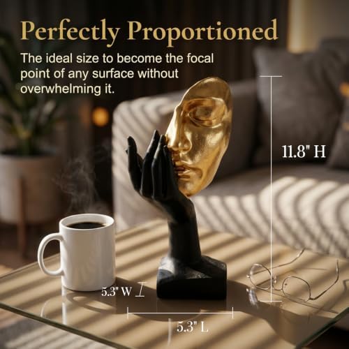 Gold Decor Abstract Face Statue, Resin Sculpture for Home Shelf - Image 3