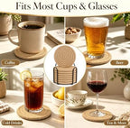 ABenkle 8 Pcs Drink Coasters with Holder, Jute Woven Absorbent Coasters for Drinks, Boho Minimalist Home Decor Coaster Set for Coffee Wooden Tabletop Protection Table, 4.3 inches - Image 4