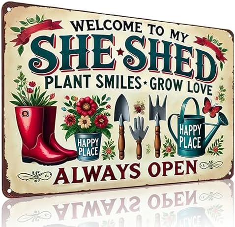 Bestylez Garden Gifts Welcome To My She Shed Vintage Gardening Signs for Home Garden Greenhouse Living Room Bedroom Yard Outdoor Decor 8X12 Inch (3372) by RustFreeBrightColorsDurableandNotFade