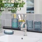 Blue Bathroom Accessories Set - 5PCS Clear Glass Bathroom Accessory Set (Toothbrush Holders, Soap Dispenser, Soap Dish, Tumbler, Cotton Swab Jar), Countertop Vanity Organizer Modern Decor Vintage Gift - Image 6