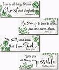 4 Pieces Green Bathroom Decor Christian Wall Decor Motivational Religious Prayer Sign with Eucalyptus Tropical Leaves for Home Living Room Office Bedroom Bathroom(Green, 10x4 In) by Unknown